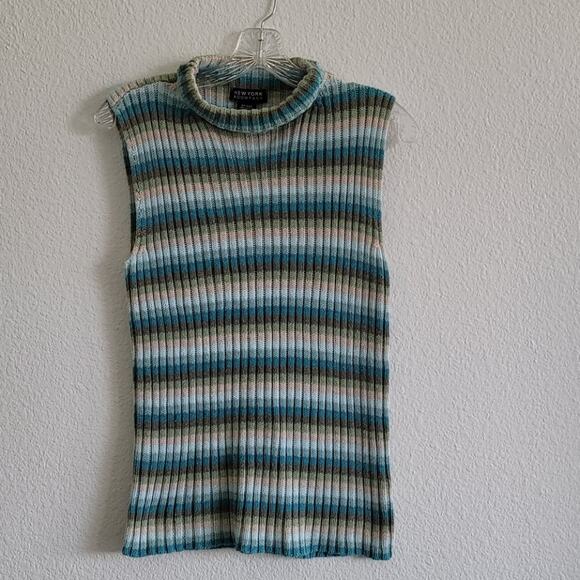 NEW YORK & COMPANY Sweater Tank Top Striped Sleeveless Size Medium Turquoise - Picture 1 of 6